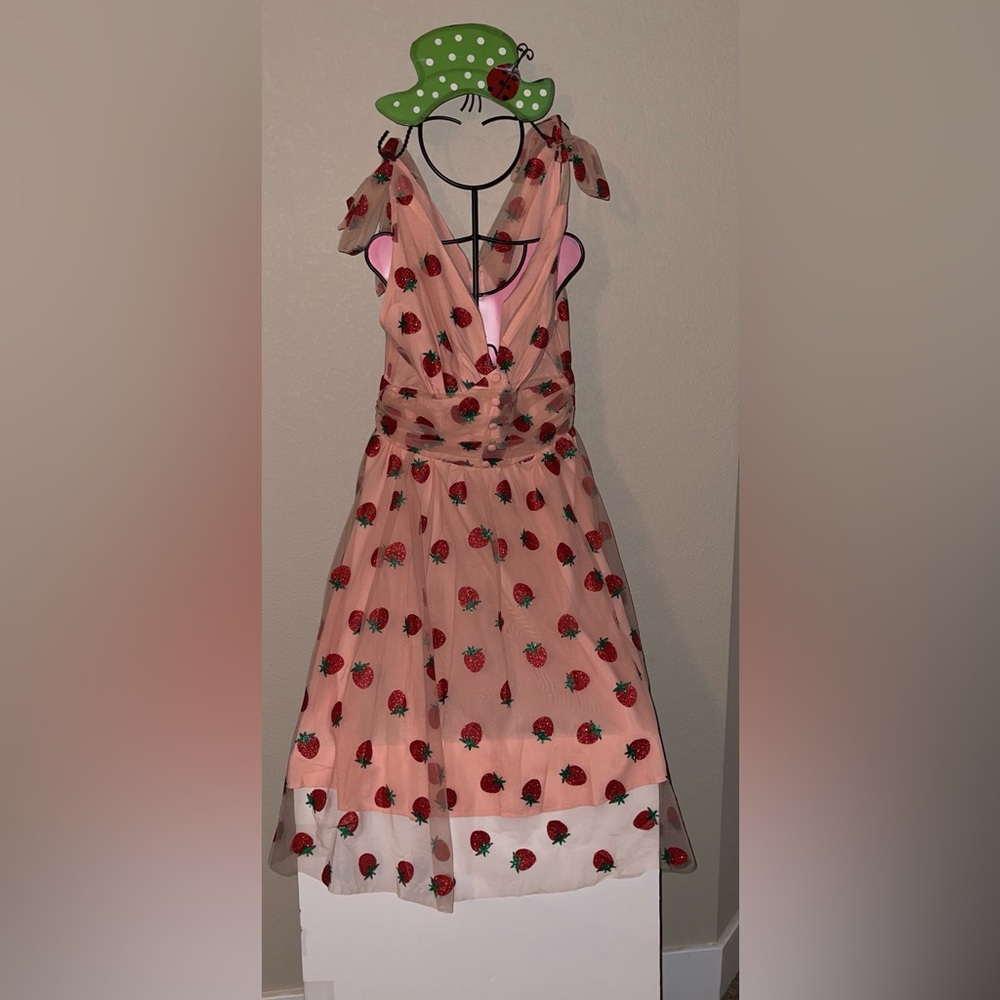 Strawberry Print Pink Tule Party Dress size Small.